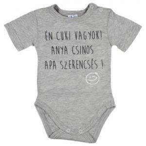 Feliratos rövid ujjú baba body, 68cm, szürke - Én cuki vagyok....