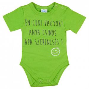 Feliratos rövid ujjú baba body, 68cm, zöld - Én cuki vagyok....