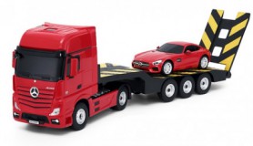 Rastar : Mercedes-Benz Actros távirányítós kamion, kisautóval 1:24 RTR 2,4 GHz,piros