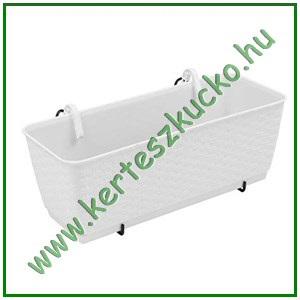 Balkonláda rattan hatású, 40 cm, tartóval, FEHÉR DRL400PW