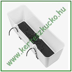 Balkonláda rattan hatású, 40 cm, tartóval, FEHÉR DRL400PW