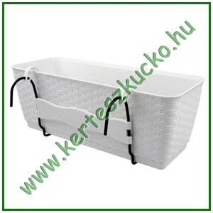 Balkonláda rattan hatású, 40 cm, tartóval, FEHÉR DRL400PW