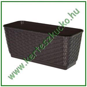Balkonláda rattan hatású TÁLCÁVAL 40 cm SÖTÉTBARNA ISR400P
