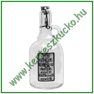 Díszüveg óncímkével: 1 literes füles, csattal