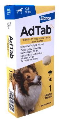 AD TAB rágótabletta kullancs és bolha ellen kutyának 22-45kg (1db) 900 mg