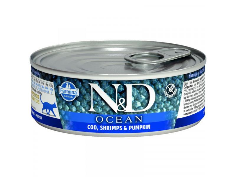 N&D Cat Ocean konzerv tőkehal&garn;élarák sütőtökkel 80g