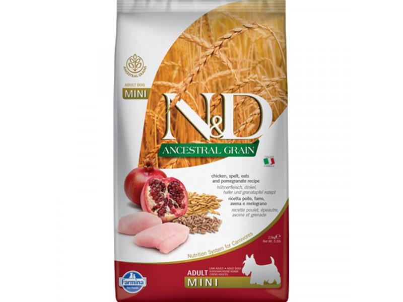N&D Dog Ancestral Grain csirke, tönköly, zab&gr;ánátalma adult mini 2,5kg