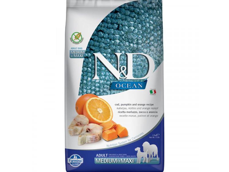 N&D Dog Ocean tőkehal, sütőtök&narancs; adult medium/maxi 2,5kg
