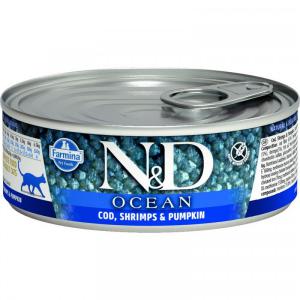 N&D Cat Ocean konzerv tőkehal&garn;élarák sütőtökkel 80g