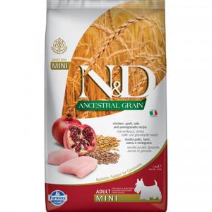 N&D Dog Ancestral Grain csirke, tönköly, zab&gr;ánátalma adult mini 2,5kg
