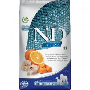 N&D Dog Ocean tőkehal, sütőtök&narancs; adult medium/maxi 2,5kg