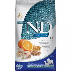 N&D Dog Ocean tőkehal, tönköly, zab&narancs; adult medium&maxi; 2,5kg