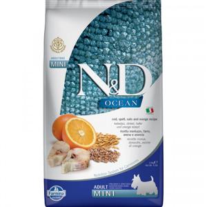 N&D Dog Ocean tőkehal, tönköly, zab&narancs; adult mini 2,5kg