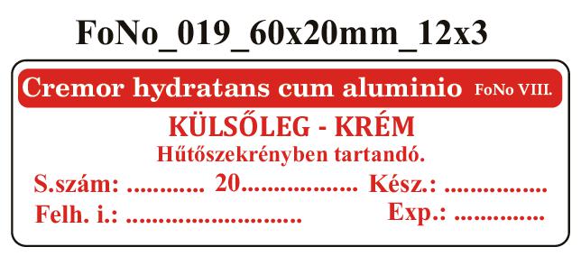 FoNo 019 Cremor hydratans cum aluminio 60x20mm (36db/ ív)