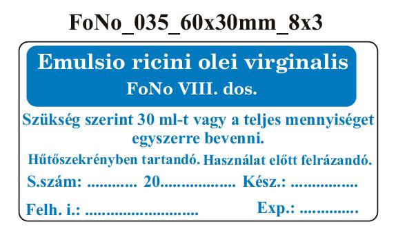 FoNo 035 Emulsio ricini olei virginalis 60x30mm (24db/ ív)