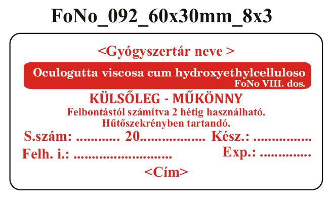 FoNo 092 Oculogutta viscosa cum hydroxyethylcelluloso 60x30mm (24db/ ív) AZONOSÍTÓVAL!