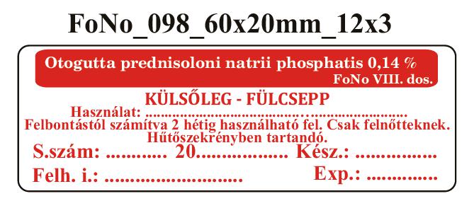 FoNo 098 Otogutta prednisoloni natrii phosphatis 0,14% 60x20mm (36db/ ív)