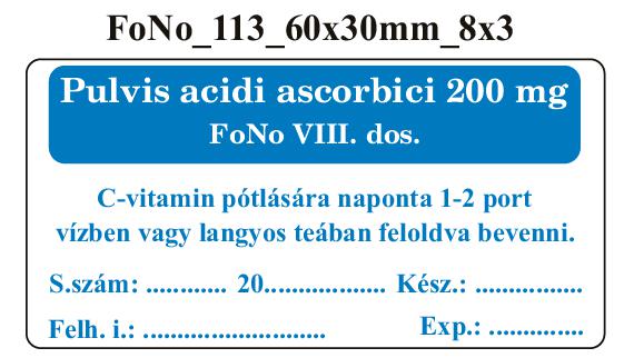 FoNo 113 Pulvis acidi ascorbici 200mg 60x30mm (24db/ ív)