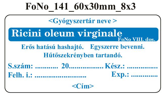 FoNo 141 Ricini oleum virginale 60x30mm (24db/ ív) AZONOSÍTÓVAL!