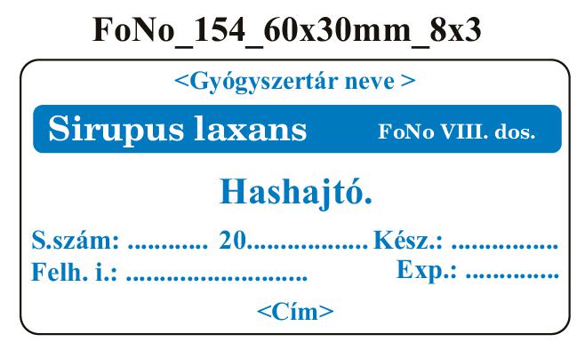 FoNo 154 Sirupus laxans 60x30mm (24db/ ív) AZONOSÍTÓVAL!