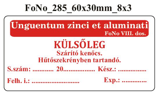 FoNo 285 Unguentum zinci et aluminati 60x30mm (24db/ ív)