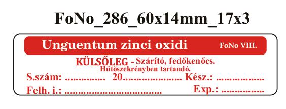 FoNo 286 Unguentum zinci oxidi 60x14mm (51db/ ív)