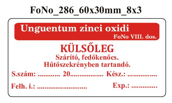 FoNo 286 Unguentum zinci oxidi 60x30mm (24db/ ív)
