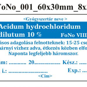FoNo 001 Acidum hydrochloridum dilutum 10% 60x30mm (24db/ ív) AZONOSÍTÓVAL!