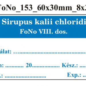 FoNo 153 Sirupus kalii chloridi 60x30mm (24db/ ív)