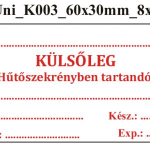 Uni K003 Külsőleg Hűtőszekrényben tartandó 60x30mm (24db/ ív)