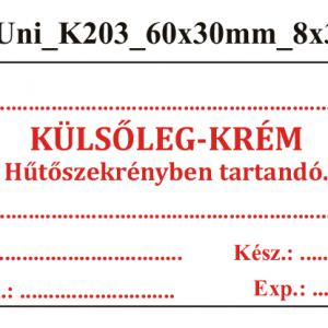 Uni K203 Külsőleg-Krém Hűtöszekrényben tartandó 60x30mm (24db/ ív)