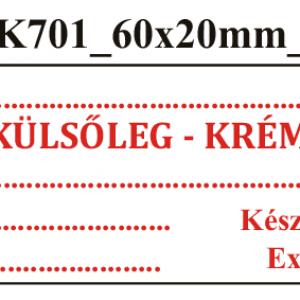 Uni K701 Külsőleg-Krém 60x20mm (36db/ ív)