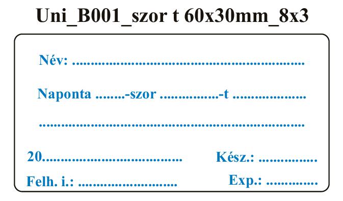 Uni B001 Naponta -szor (kék) 60x30mm (24db/ ív)