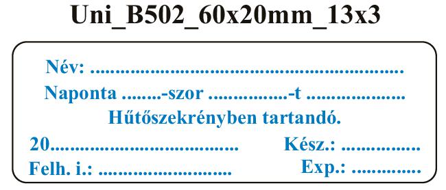 Uni B502 Naponta -szor Hűtőszekrényben tartandó (kék) 60x20mm (36db/ ív)