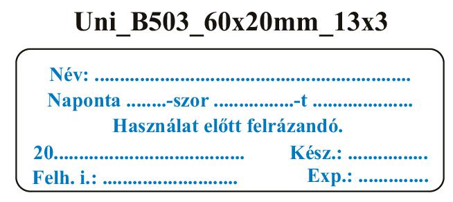 Uni B503 Naponta -szor Használat előtt felrázandó (kék) 60x20mm (36db/ ív)