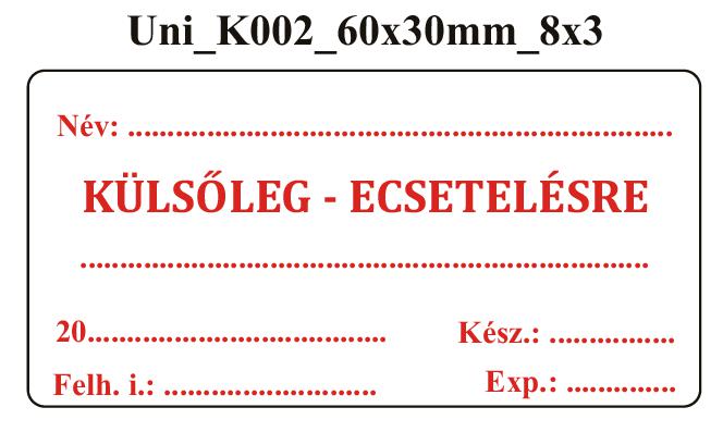 Uni K002 Külsőleg-Ecsetelésre 60x30mm (24db/ ív)
