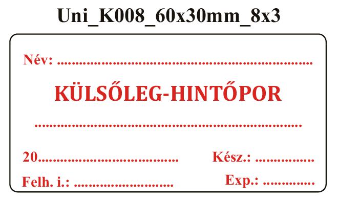 Uni K008 Külsőleg-Hintőpor 60x30mm (24db/ ív)