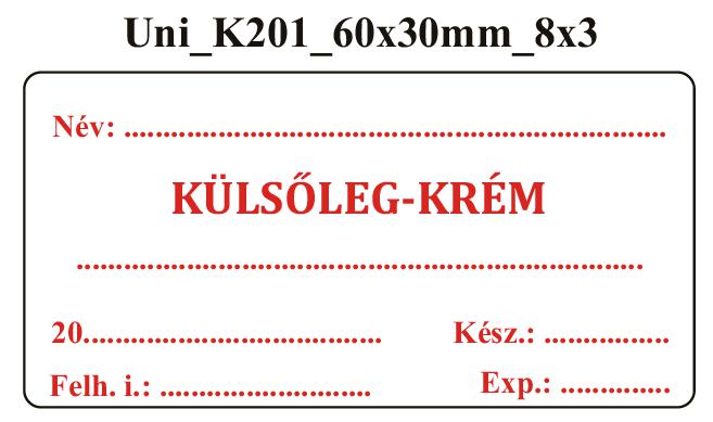 Uni K201 Külsőleg-Krém 60x30mm (24db/ ív)