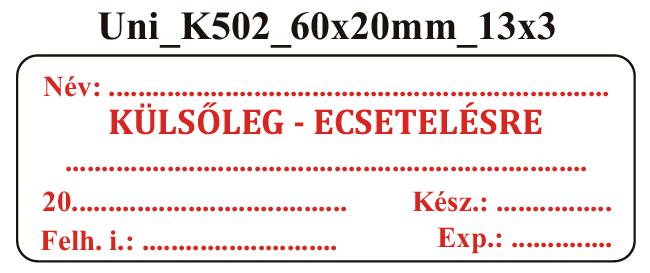 Uni K502 Külsőleg-Ecsetelésre 60x20mm (36db/ ív)