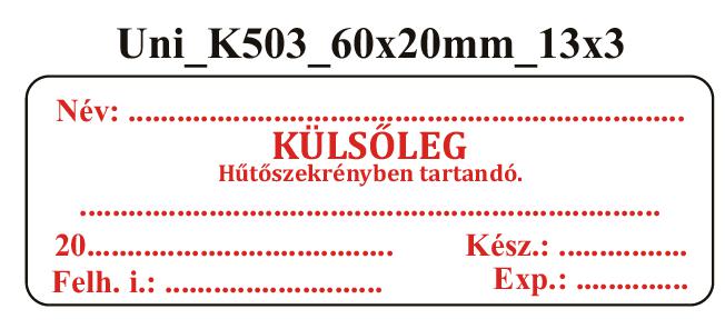 Uni K503 Külsőleg Hűtőszekrényben tartandó 60x20mm (36db/ ív)