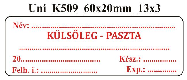 Uni K509 Külsőleg-Paszta 60x20mm (36db/ ív)