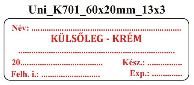 Uni K701 Külsőleg-Krém 60x20mm (36db/ ív)