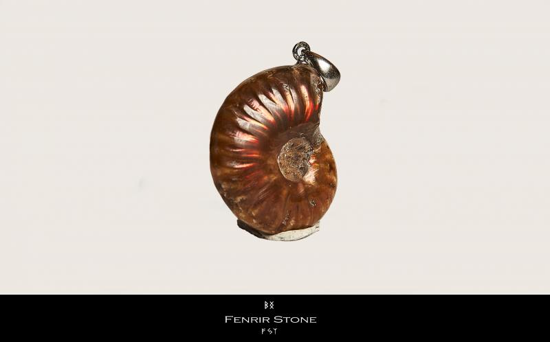Marokkói irizáló Ammonitesz medál valódi bőrszálon